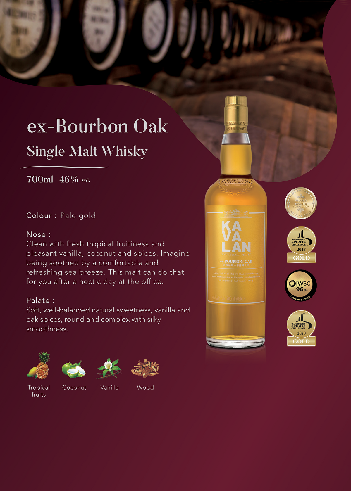 KAVALAN EX BOURBON OAK SINGLE MALT 700ML