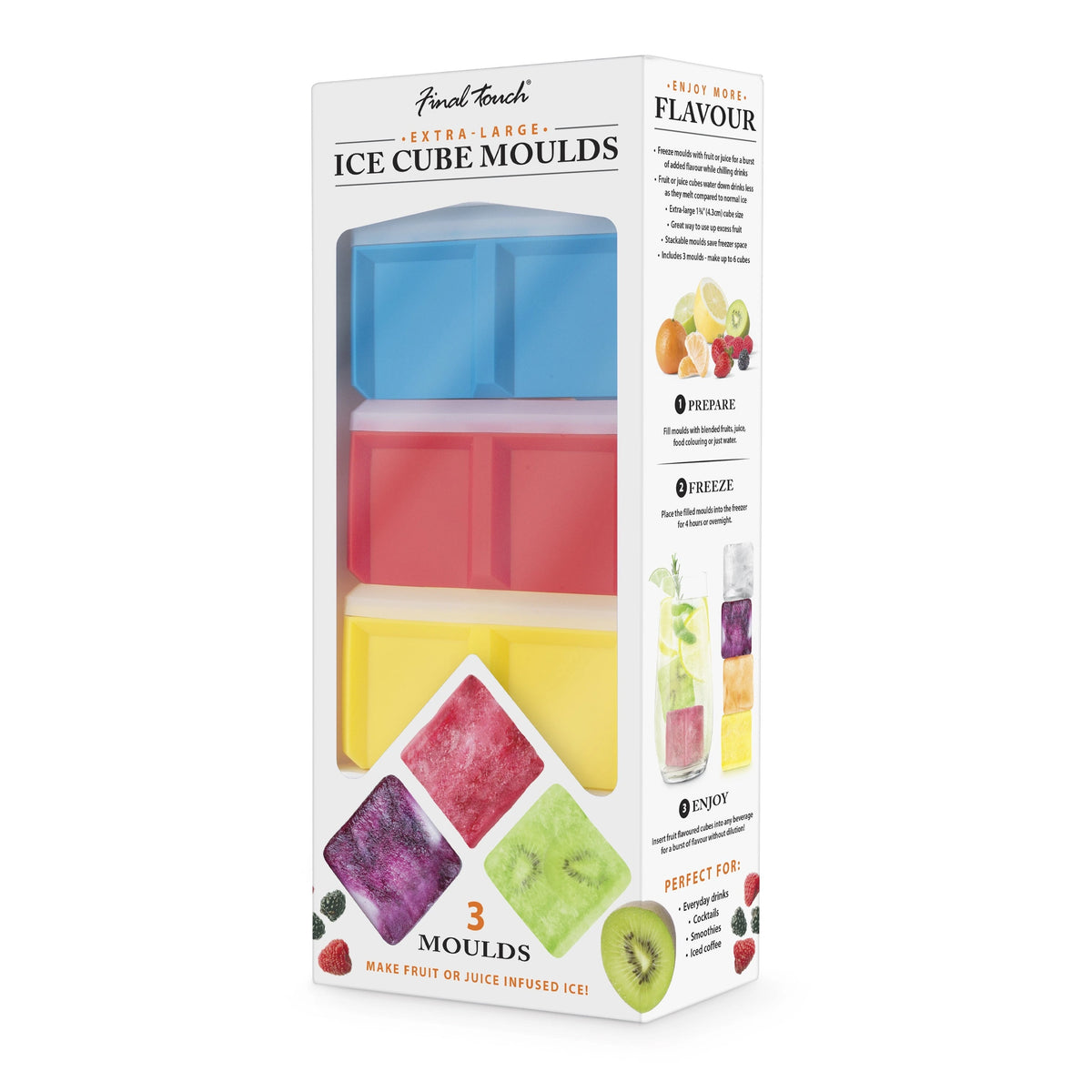 FINAL TOUCH STACKABLE EXTRA-LARGE 2 CUBE ICE MOULDS SET OF 3