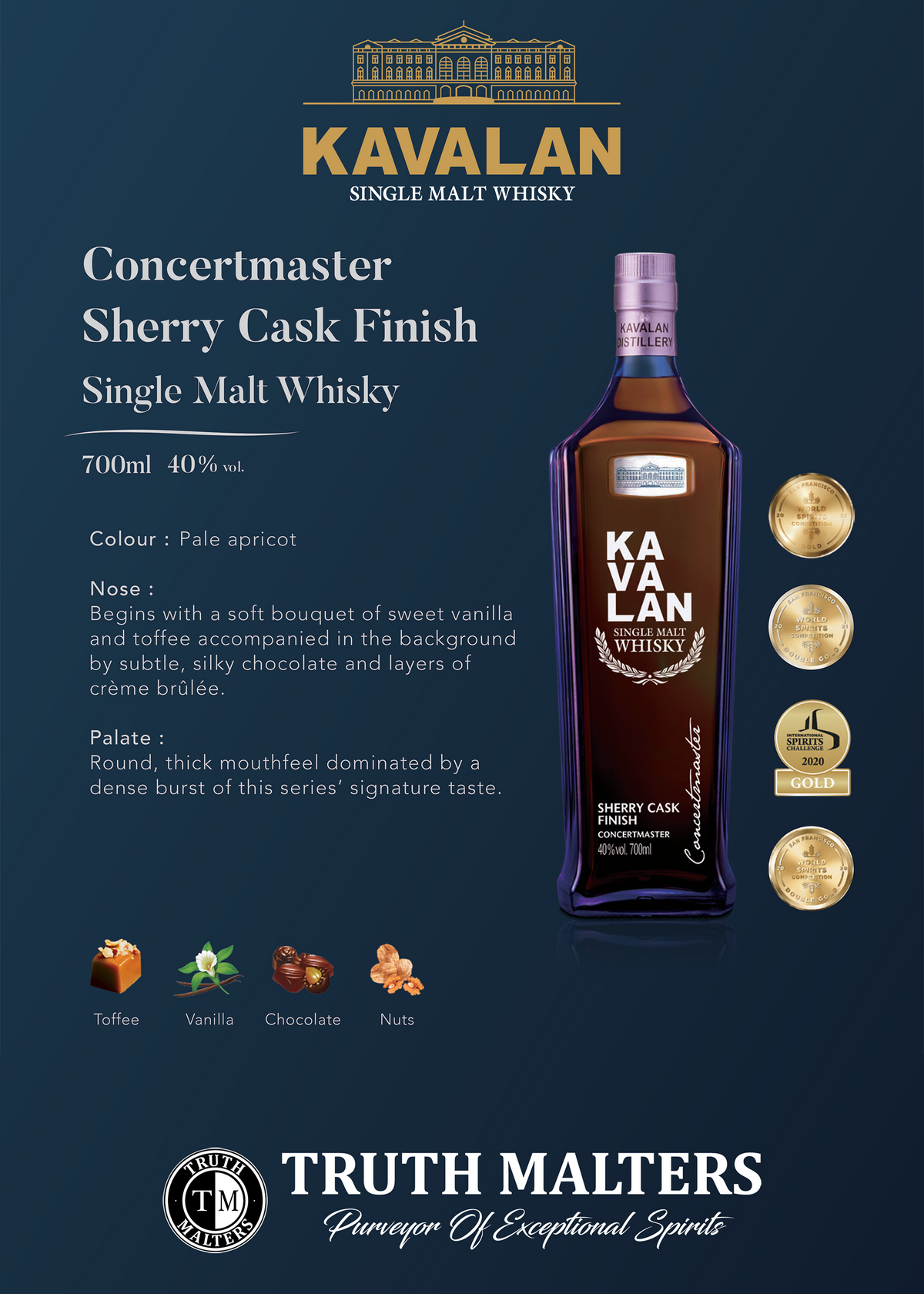 KAVALAN CONCERTMASTER SHERRY CASK FINISH SINGLE MALT 700ML