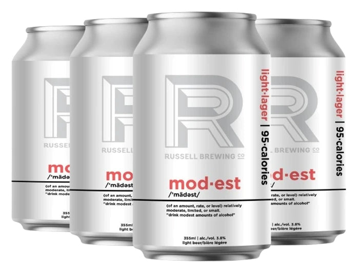 RUSSELL MODEST LIGHT LAGER 355ML 6PK CAN