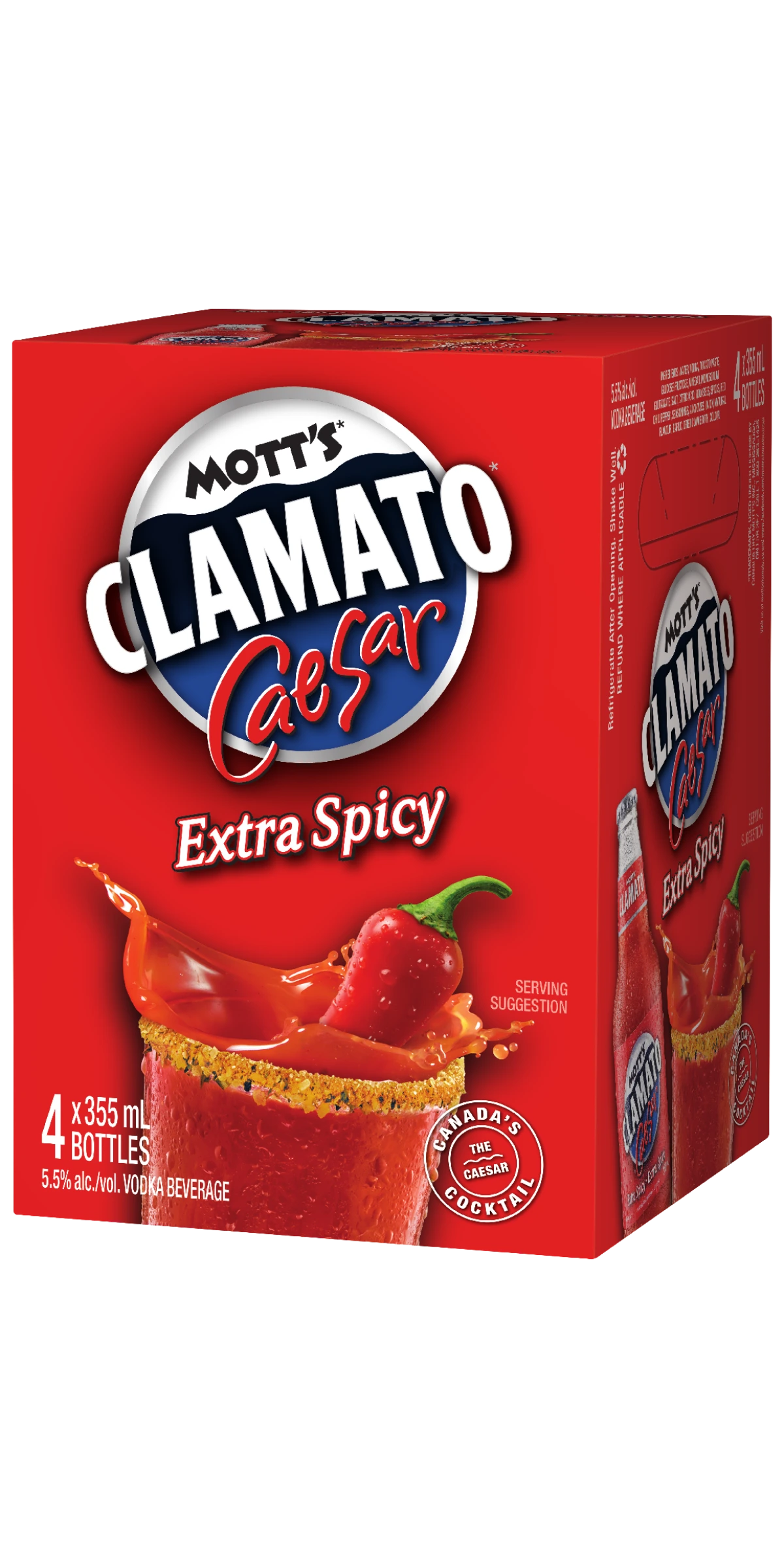 MOTTS CLAMATO CAESAR EXTRA SPICY 355ML 4PK BT
