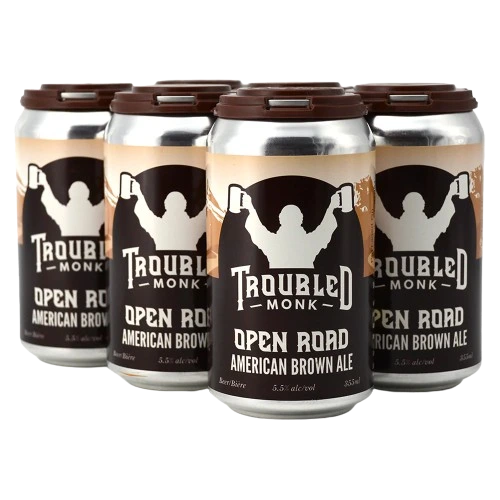TROUBLED MONK OPEN ROAD AMERICAN BROWN ALE 355ML 6PK CAN