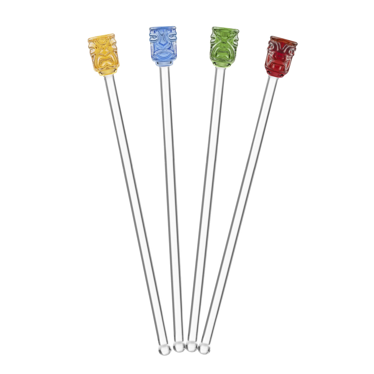 FINAL TOUCH GLASS TIKI HEAD DRINK STIRRERS SET OF 4