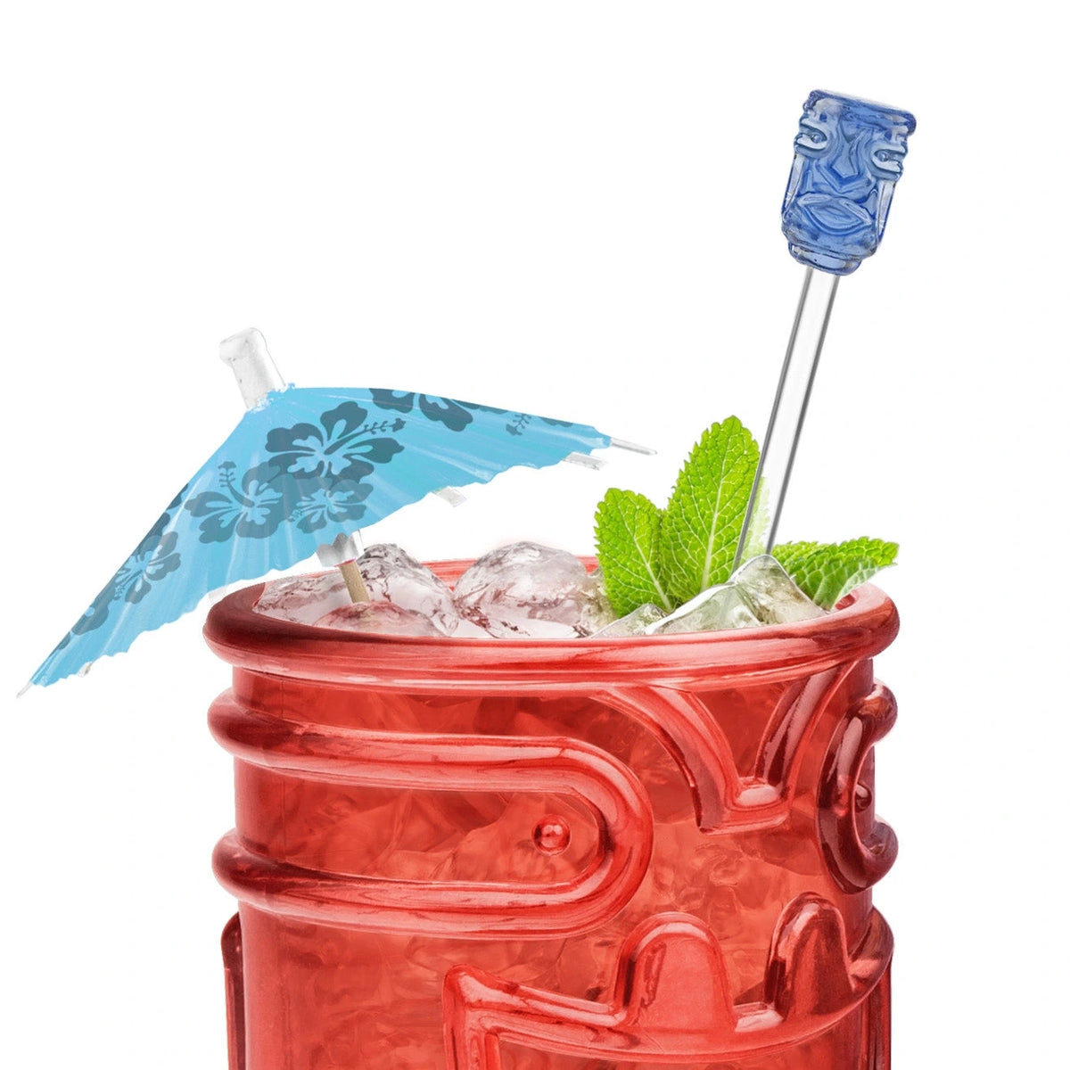 FINAL TOUCH GLASS TIKI HEAD DRINK STIRRERS SET OF 4
