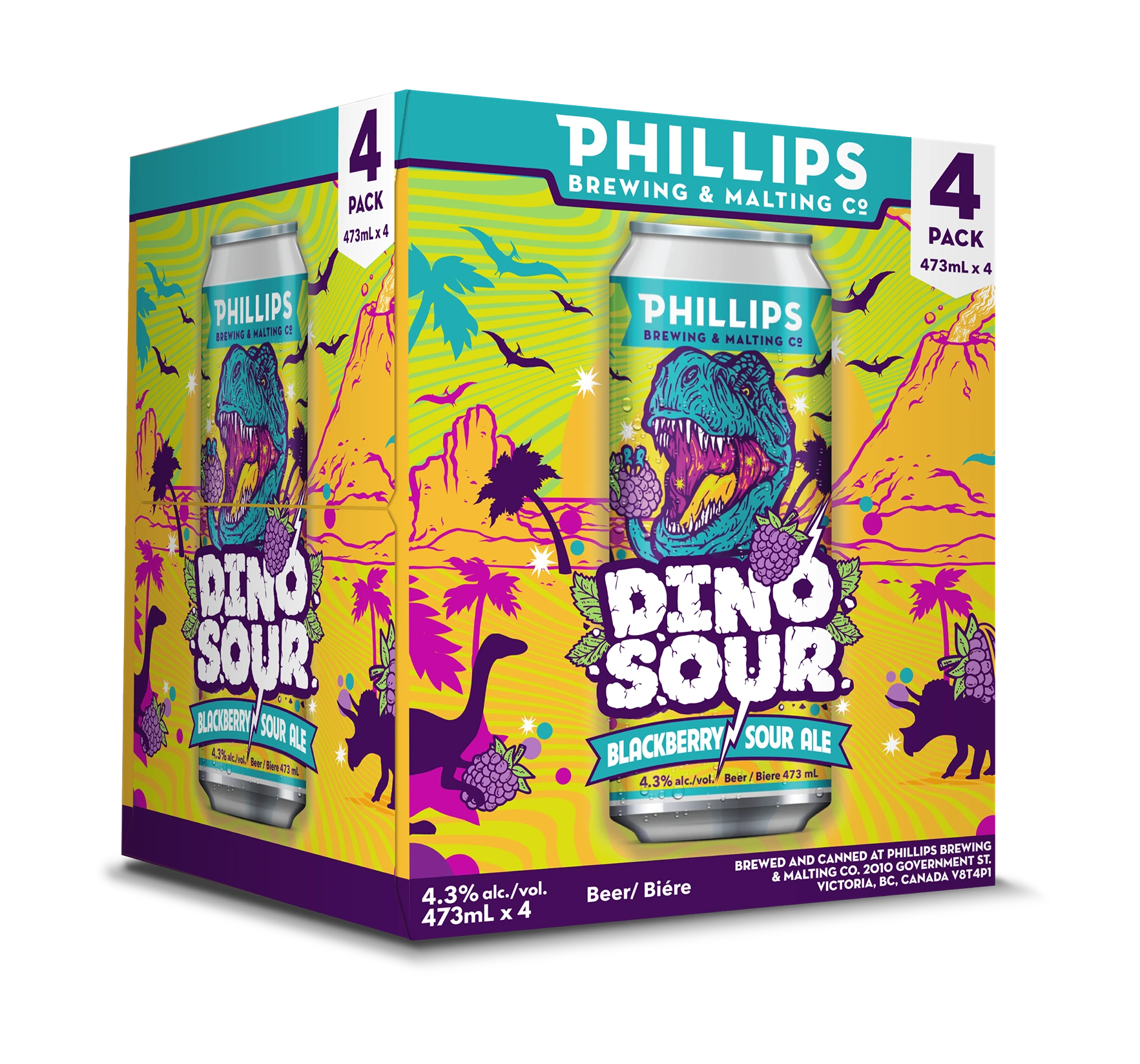 PHILLIPS DINOSOUR BLACKBEERY SOUR ALE 473ML 4PK CAN