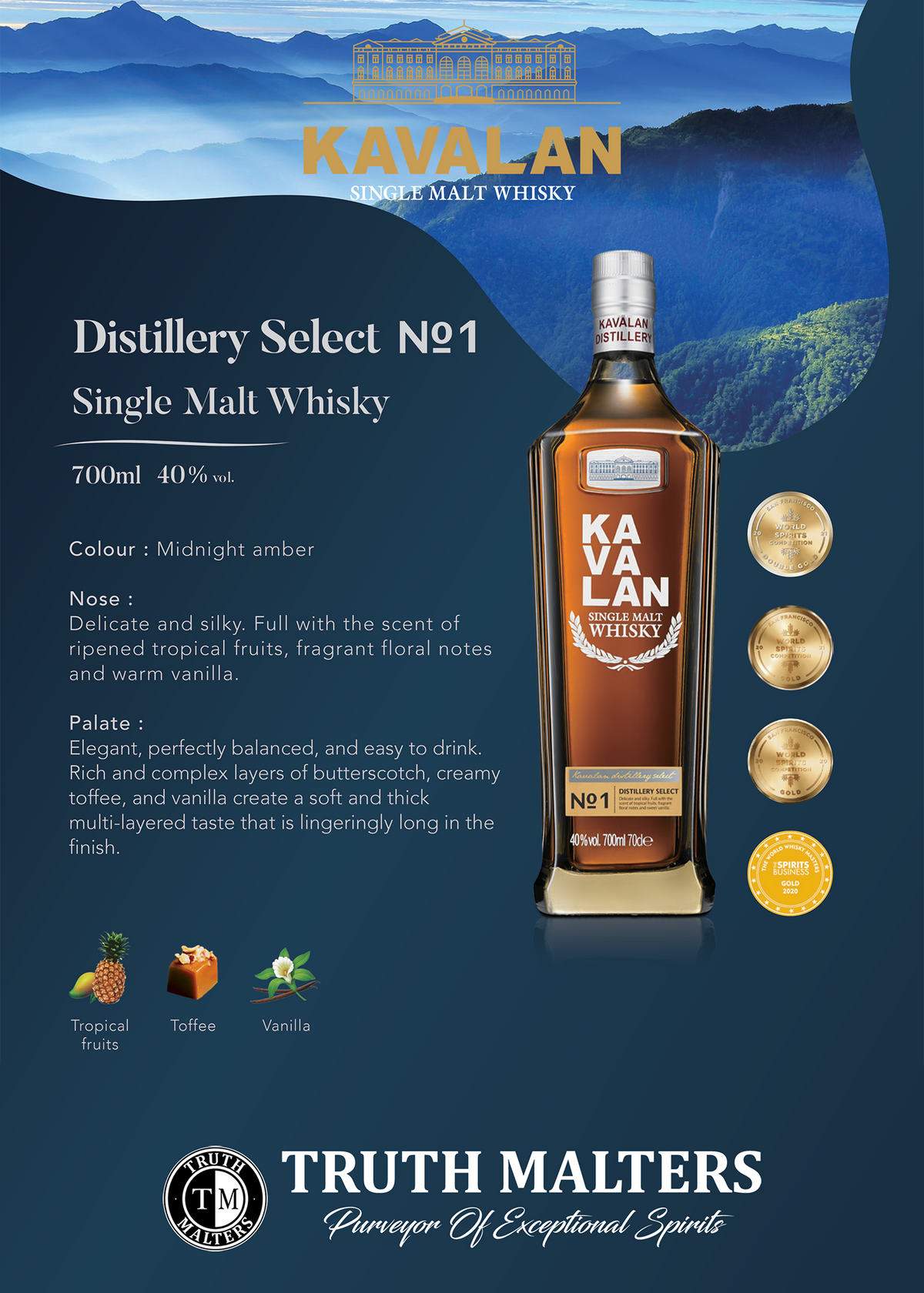 KAVALAN DISTILLERY SELECT SINGLE MALT WHISKEY 700ML