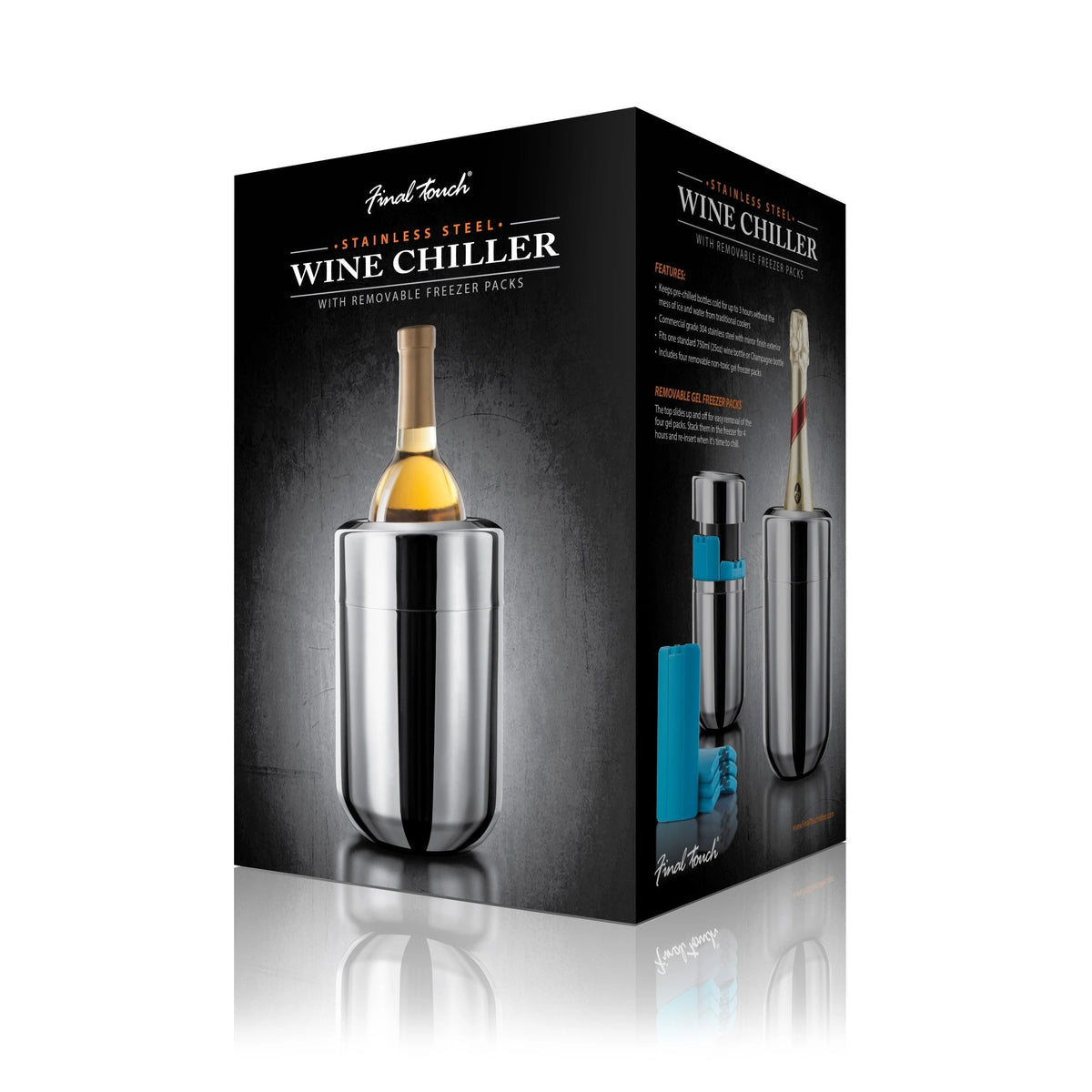 FINAL TOUCH STAINLESS STEEL WINE CHILLER WITH GEL PACKS