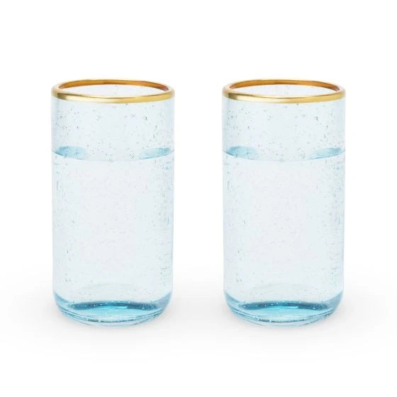 TWINE GOLD RIM AQUA BUBBLE GLASS TUMBLER SET