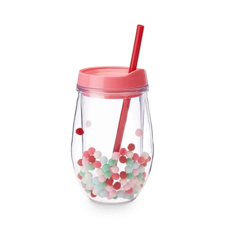 BLUSH RETRO POM STEMLESS WINE TUMBLER