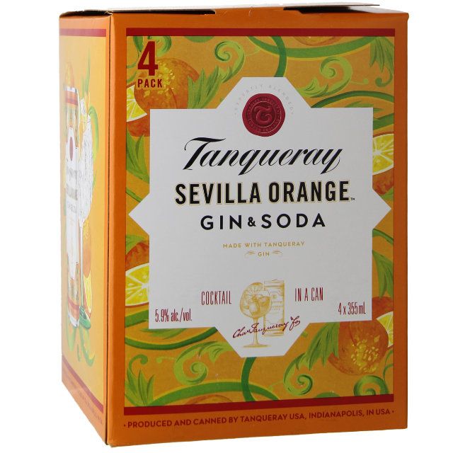 TANQUERAY SEVILLA ORANGE GIN & SODA 355ML 4PK CAN