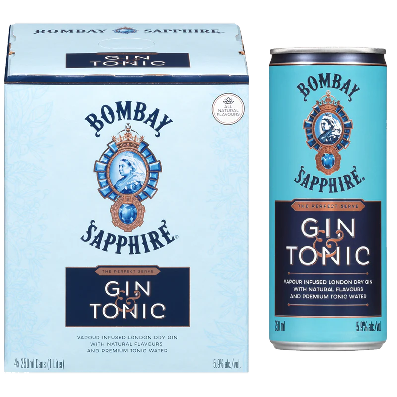 BOMBAY SAPPHIRE GIN & TONIC 250ML 4PK CAN