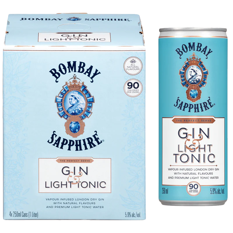 BOMBAY SAPPHIRE GIN & LIGHT TONIC 250ML 4PK CAN