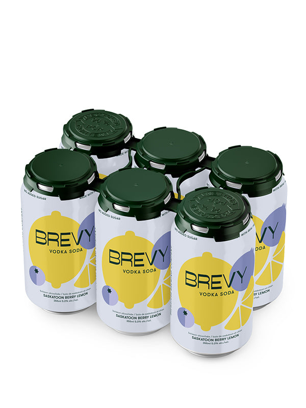 BREVY VODKA SODA SASKATOON BERRY LEMON 355ML 6PK CAN