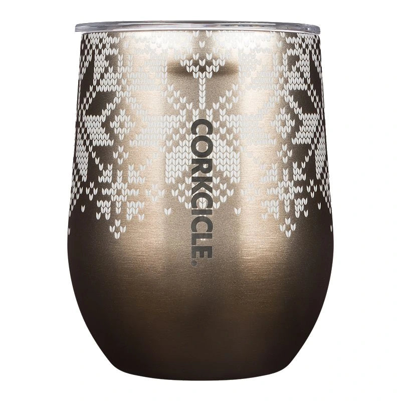 CORKCICLE STEMLESS 12OZ FAIRISLE GOLD