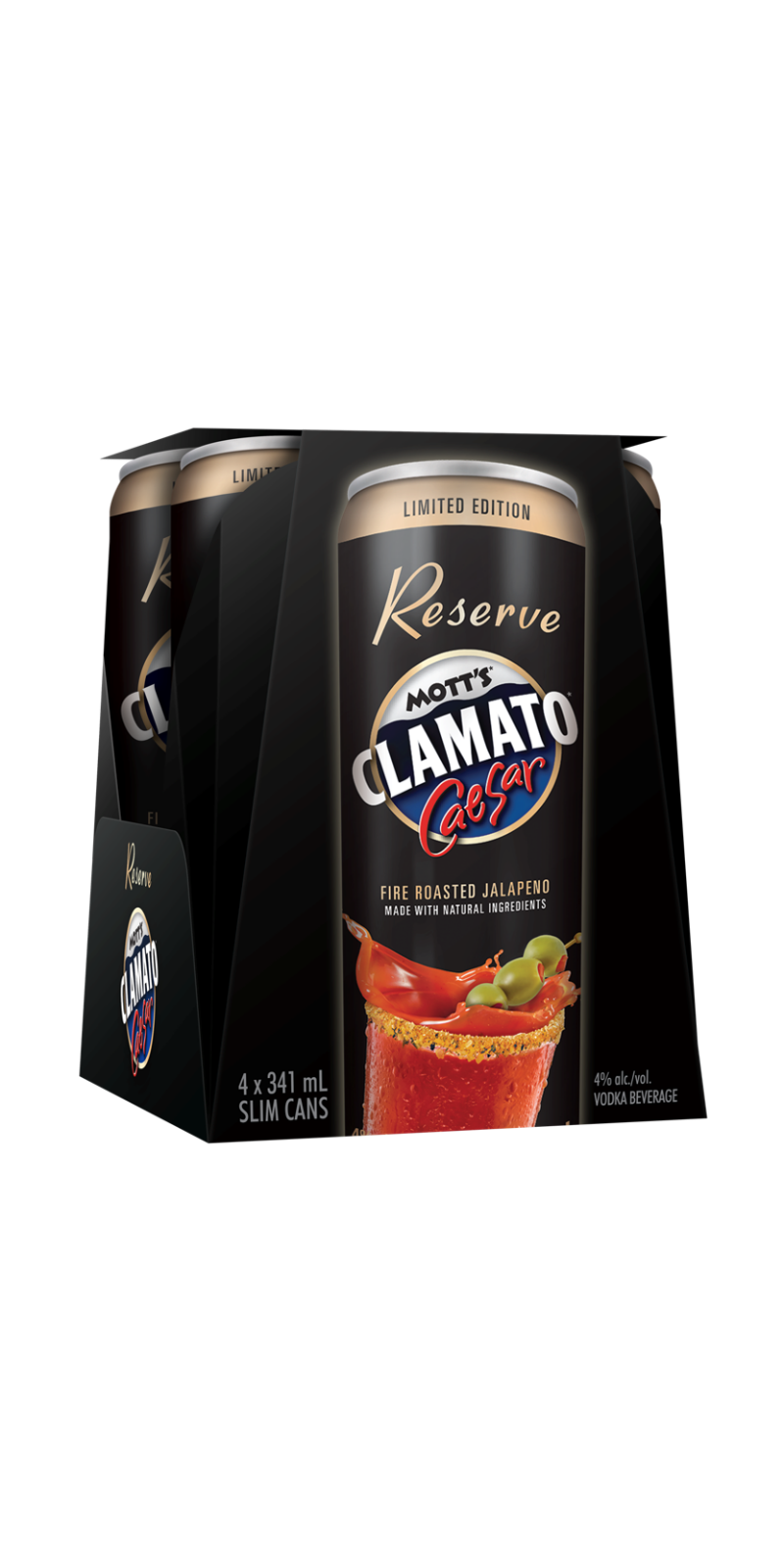 MOTTS CLAMATO CAESAR RESERVE 341ML 4PK CAN
