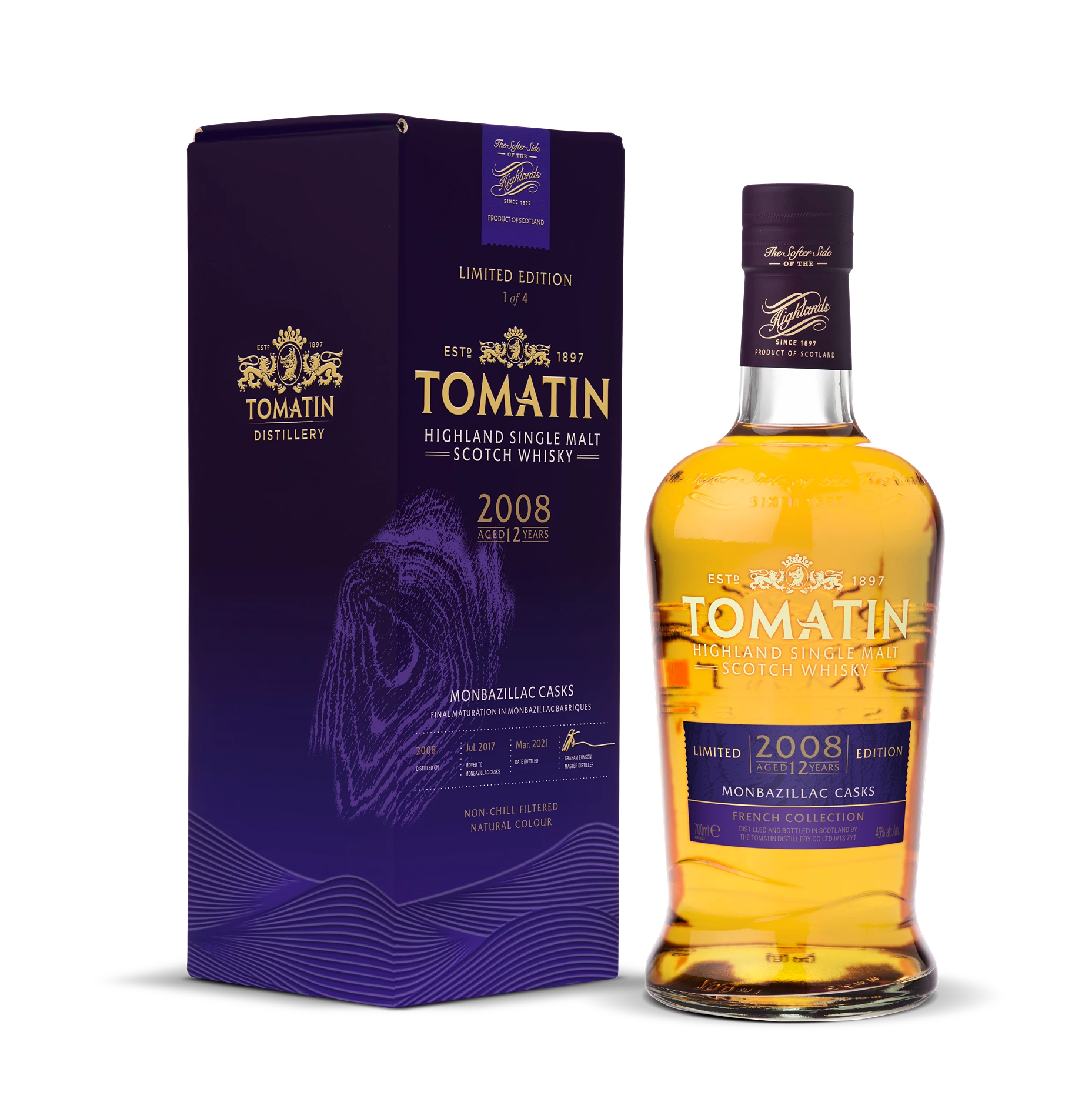 TOMATIN 12YR 2008 MONBAZILLAC CASK SINGLE MALT SCOTCH 700ML