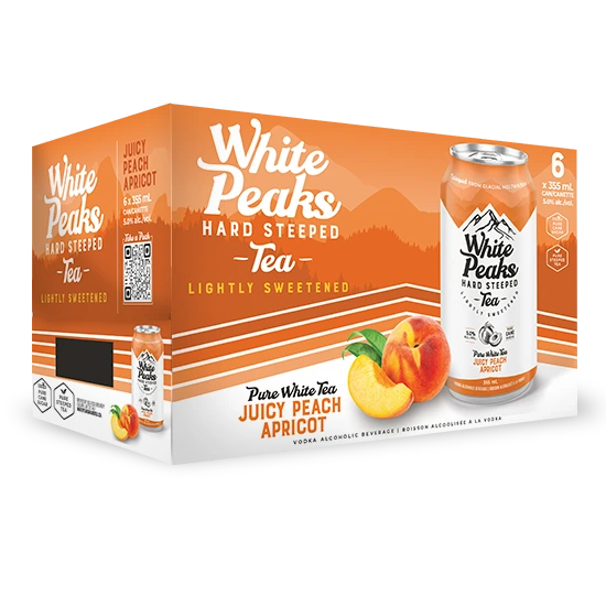 WHITE PEAKS HARD TEA JUICY PEACH APRICOT 355ML 6PK CAN