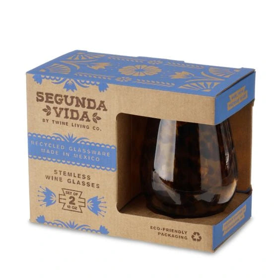TWINE TORTUGA RECYCLED STEMLESS WINE GLASS SET
