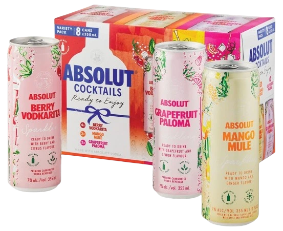 ABSOLUT RTD MIXER PACK HOLIDAY 355ML 8PK CAN