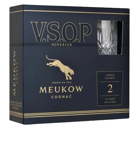 MEUKOW VSOP GIFT PACK W GLASSES COGNAC 750ML
