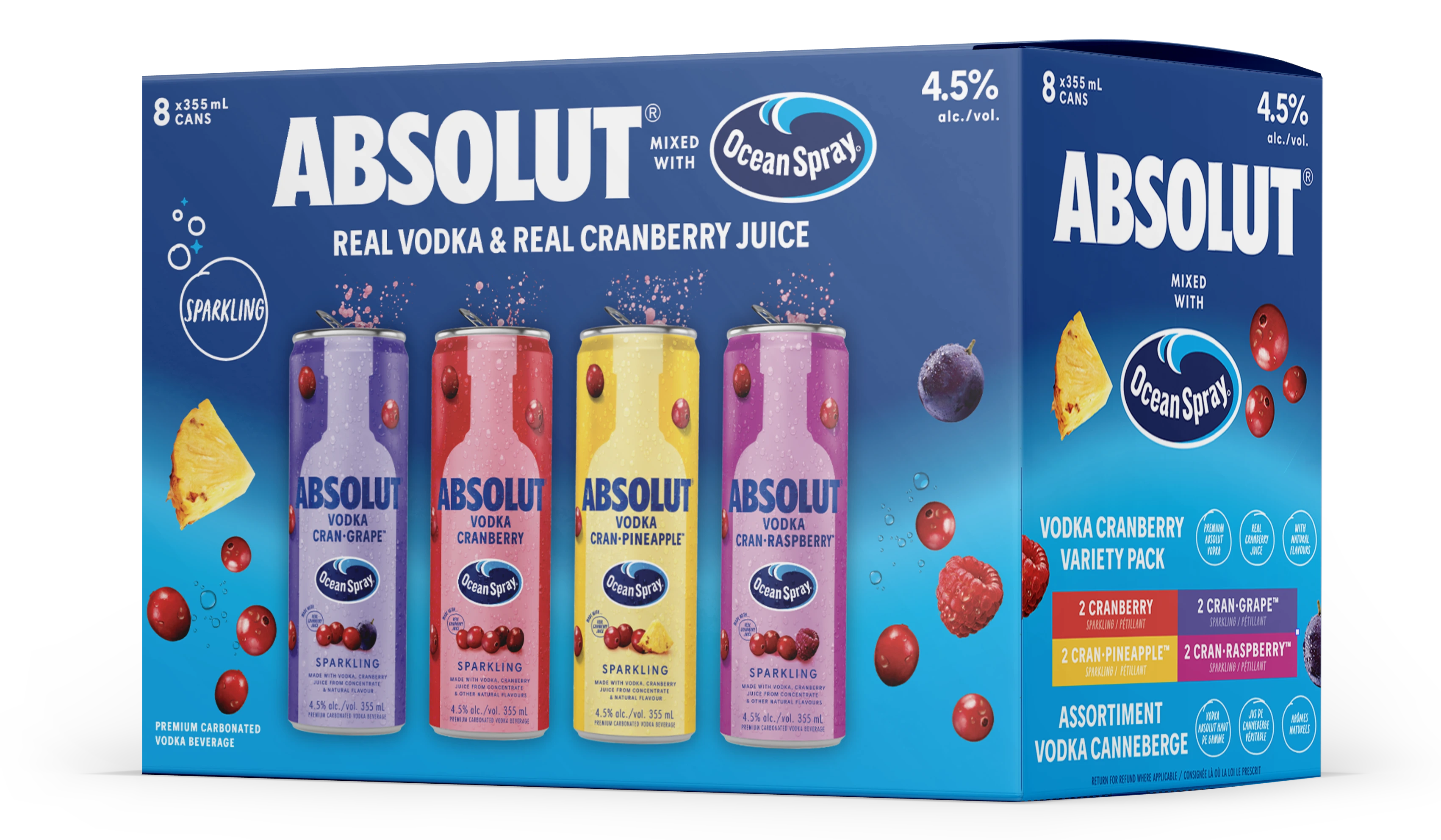 ABSOLUT OCEAN SPRAY COCKTAIL VARIETY PACK 355ML 8PK CAN
