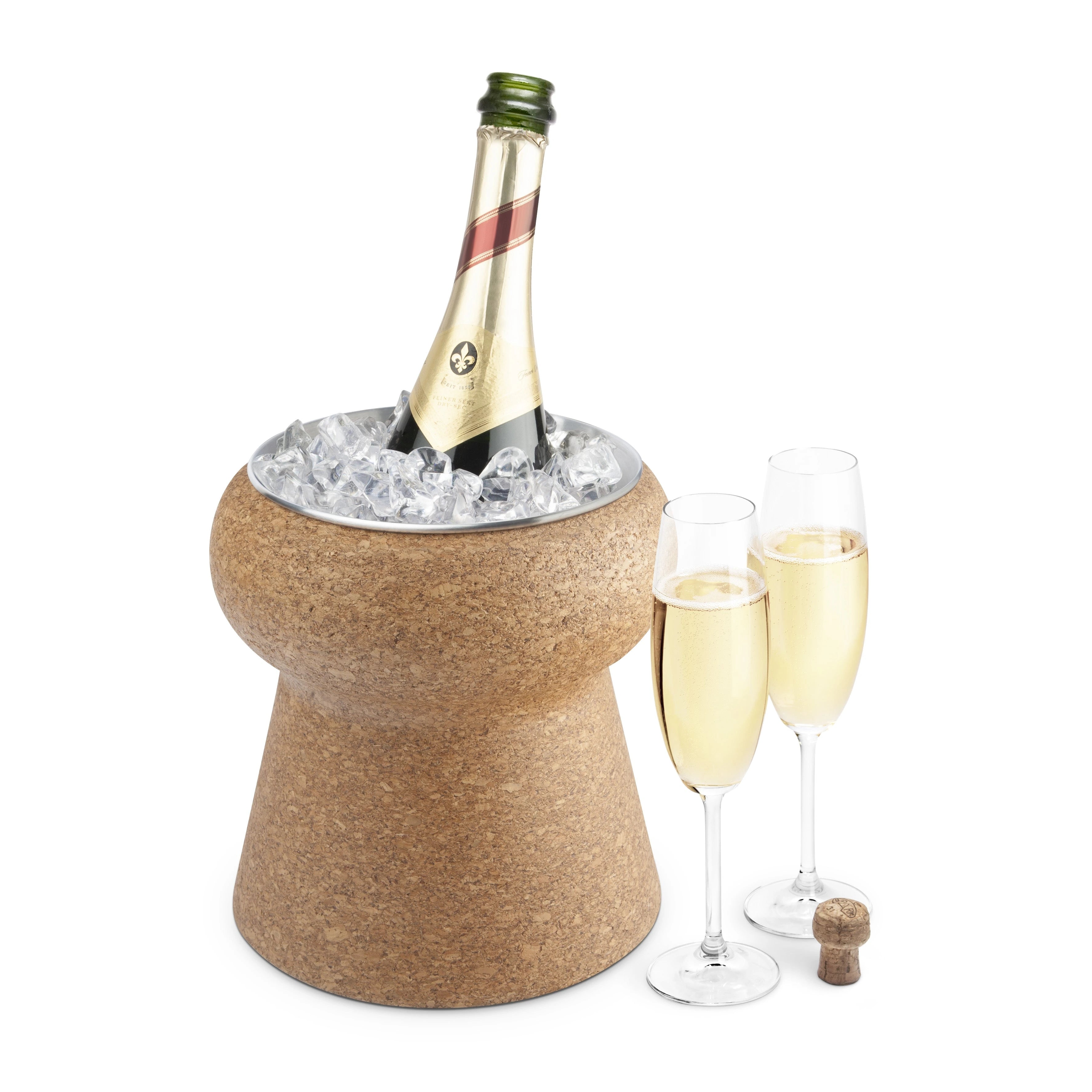 FINAL TOUCH CORK BEVERAGE BIN WITH STAINLESS STEEL INSERT