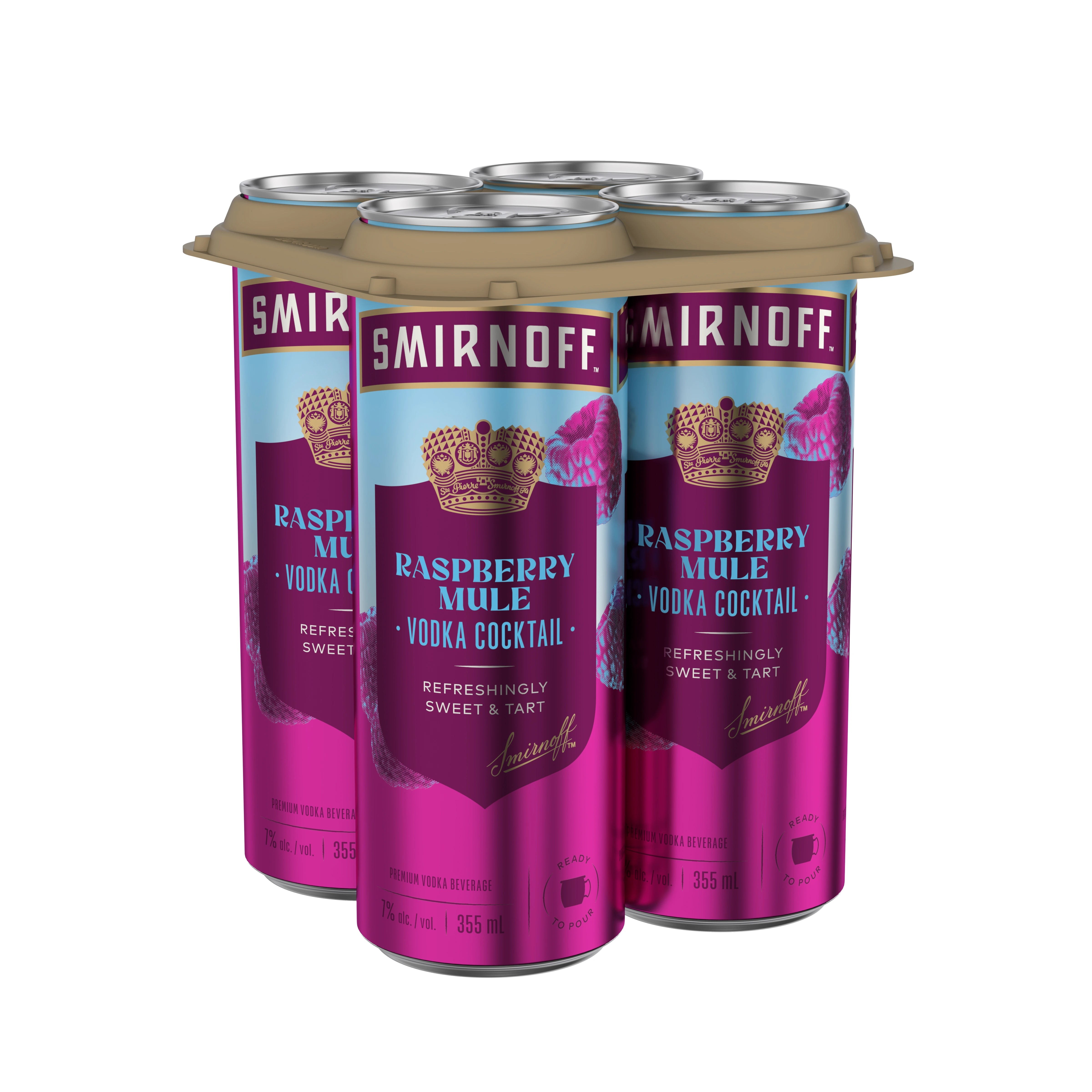 SMIRNOFF RASPBERRY MULE VODKA COCKTAIL 355ML 4PK CAN