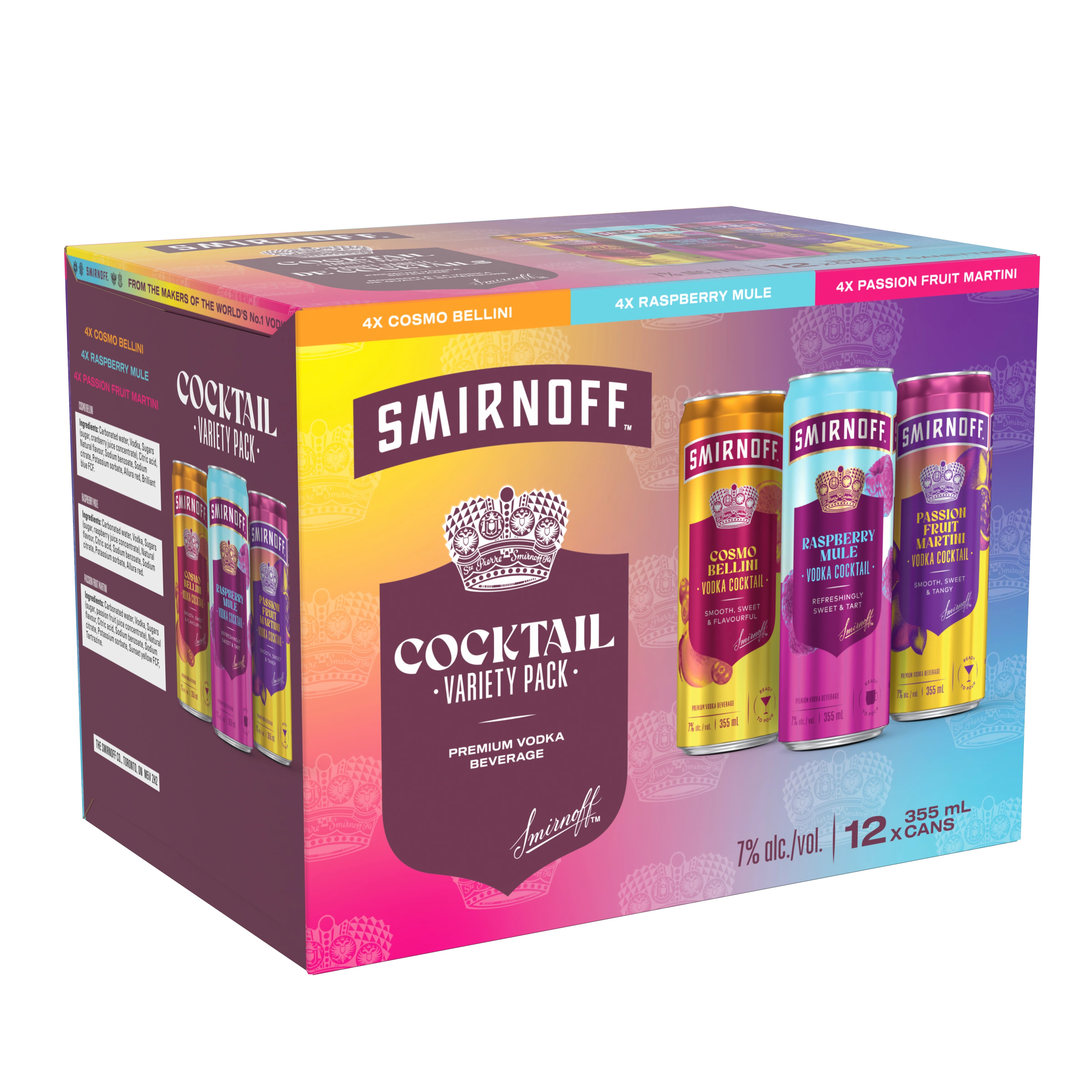 SMIRNOFF VODKA COCKTAIL VARIETY PACK 355ML 12PK CAN
