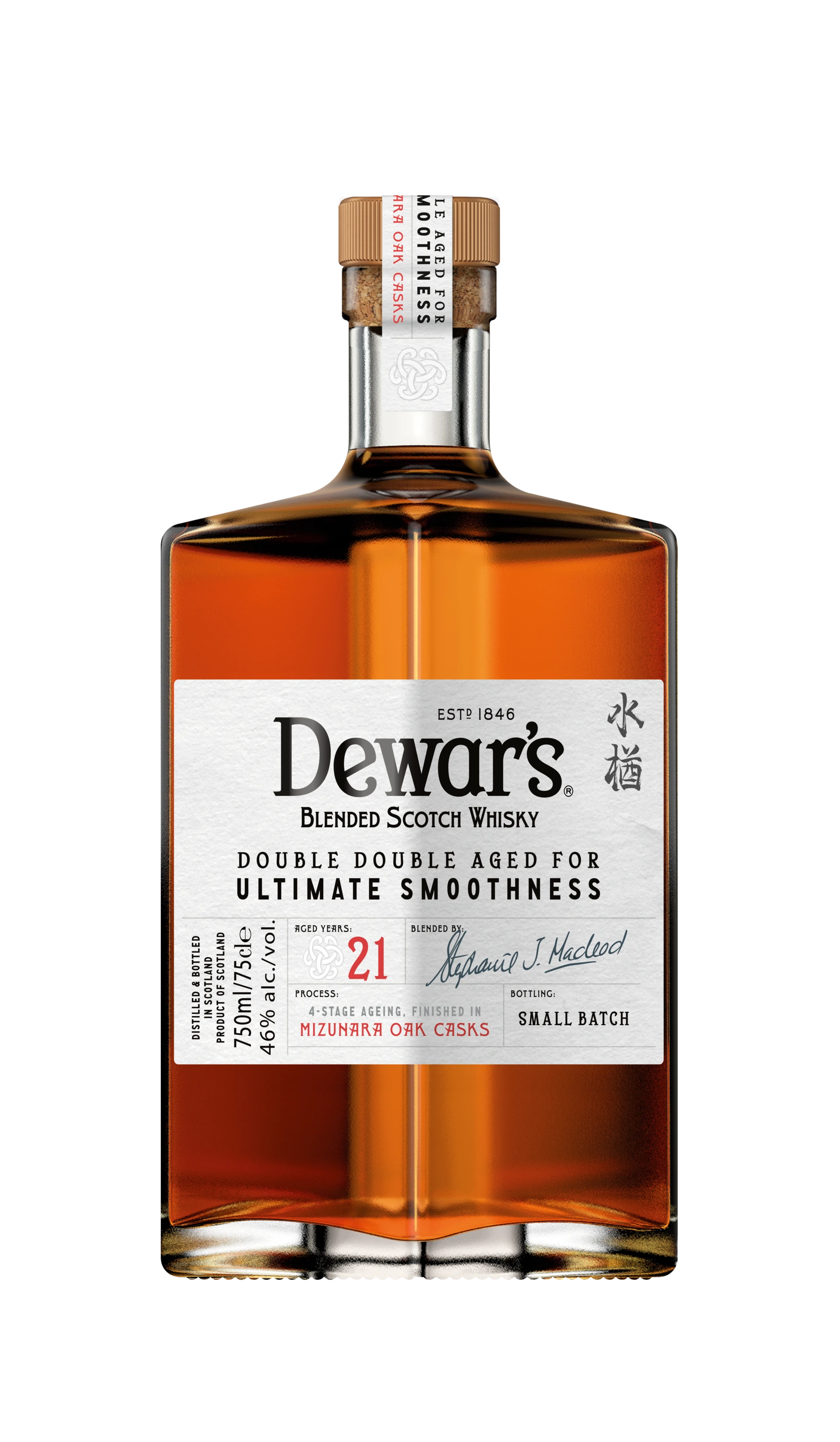 DEWARS 21YR DOUBLE DOUBLE MIZUNARA CASK SCOTCH 750ML