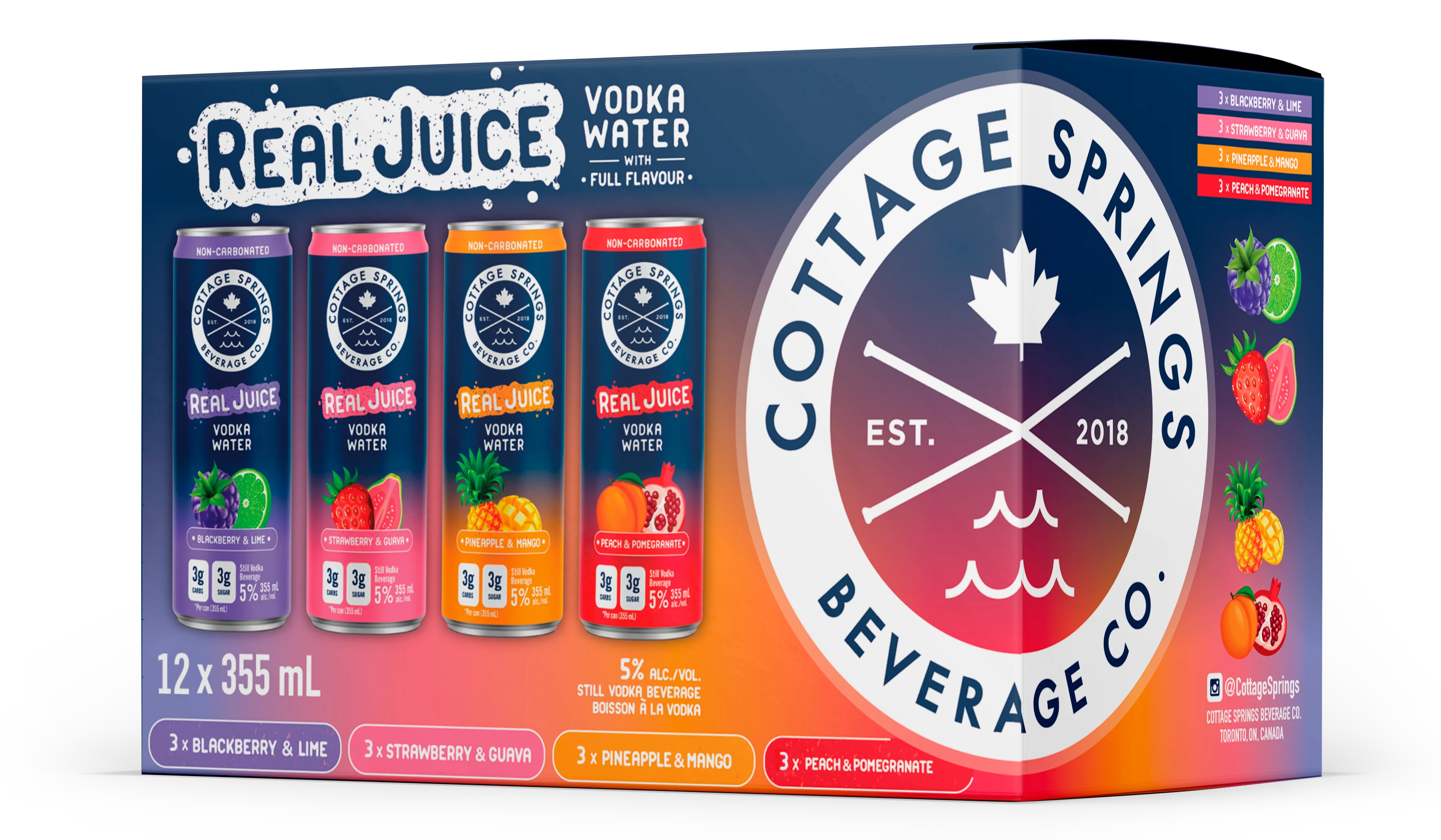 COTTAGE SPRINGS REAL JUICE VODKA WATER MIXER 355ML 12PK CAN