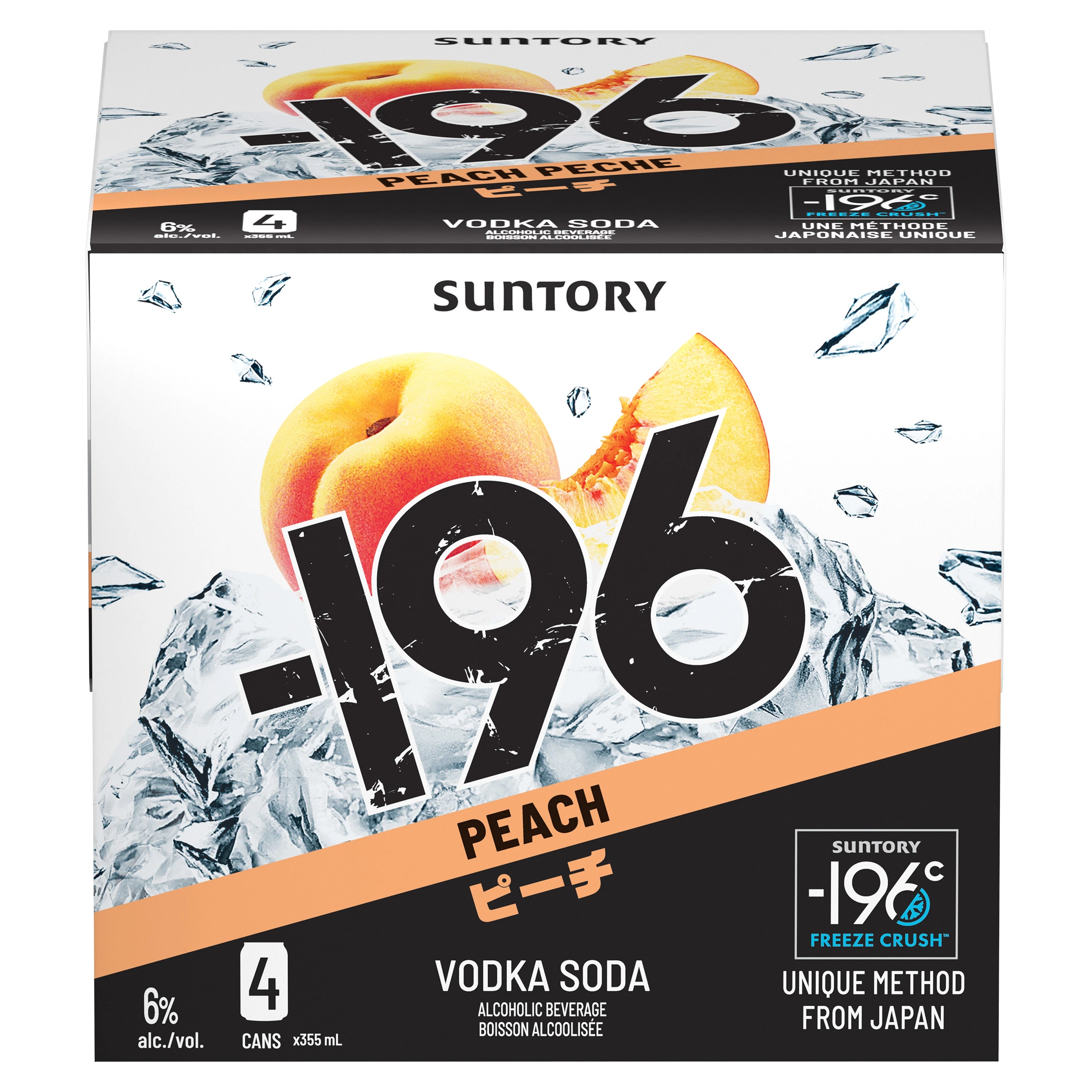 SUNTORY -196 PEACH VODKA SODA 355ML 4PK CAN