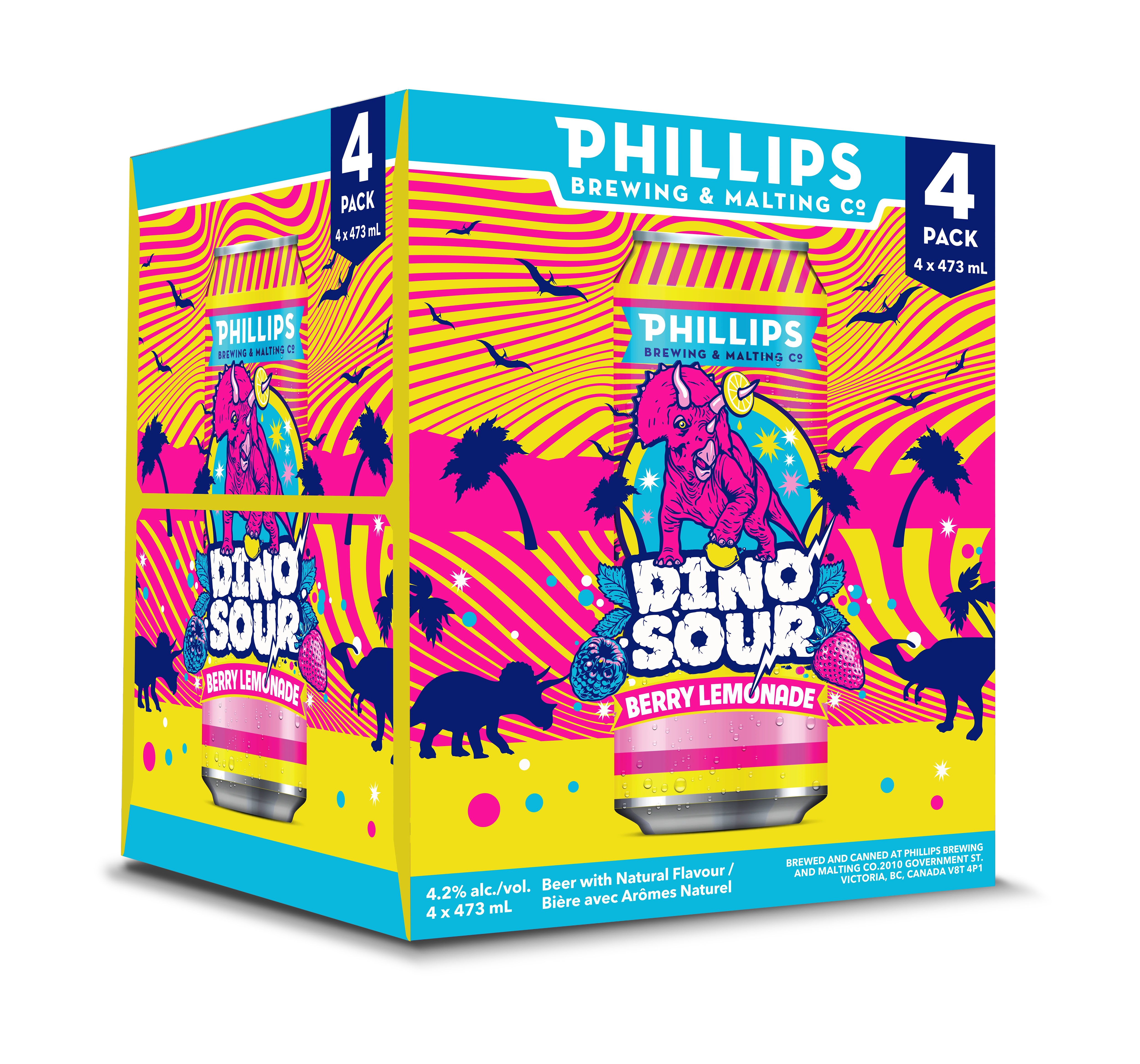 PHILLIPS DINOSOUR BERRY LEMONADE 473ML 4PK CAN