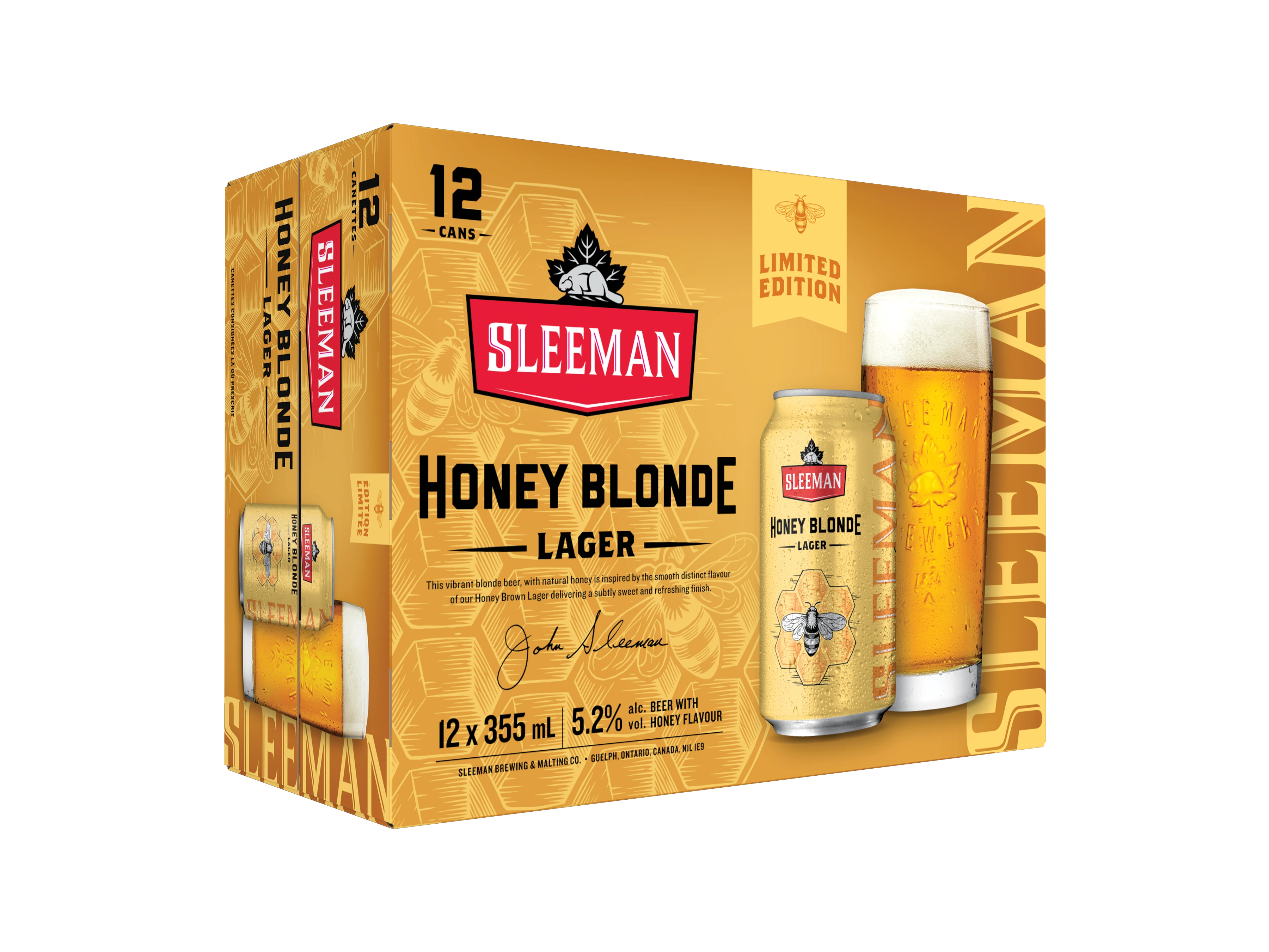 SLEEMAN HONEY BLONDE LAGER 355ML 12PK CAN