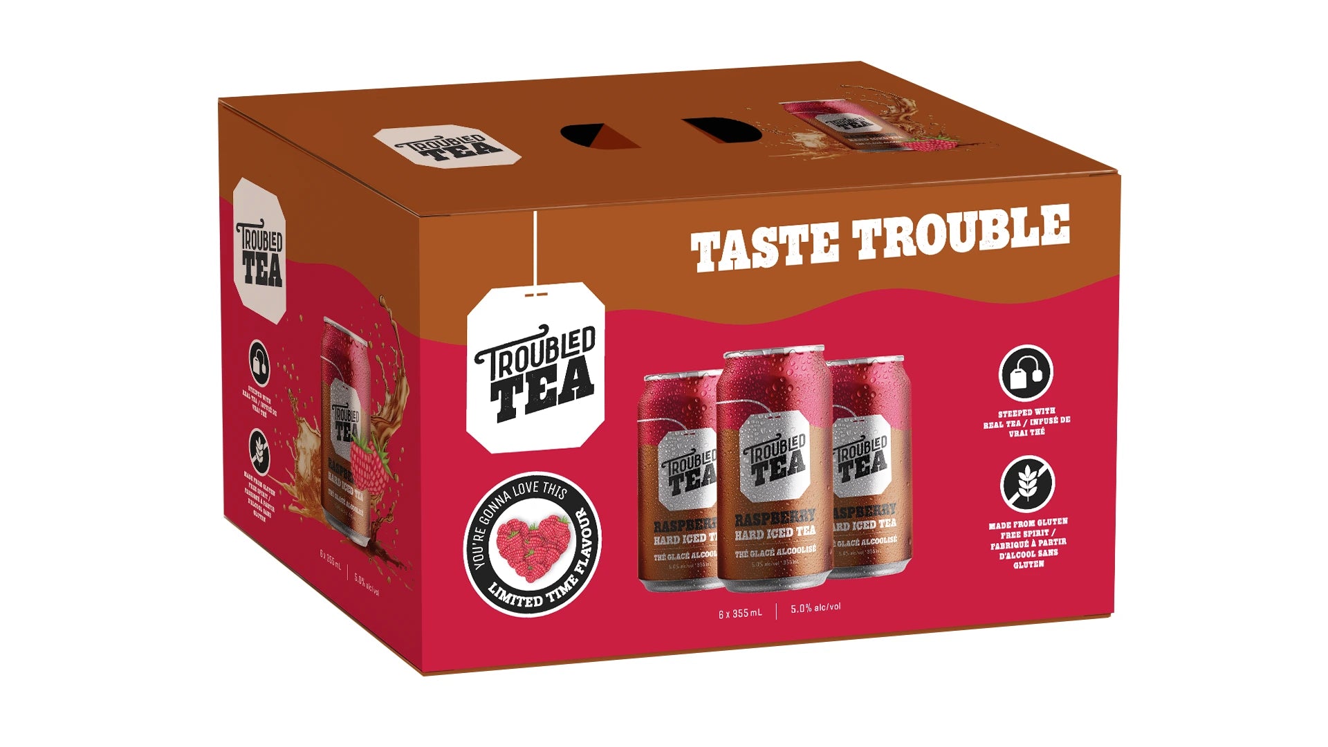 TROUBLED TEA RASPBERRY HARD ICED TEA 355ML 6PK CAN