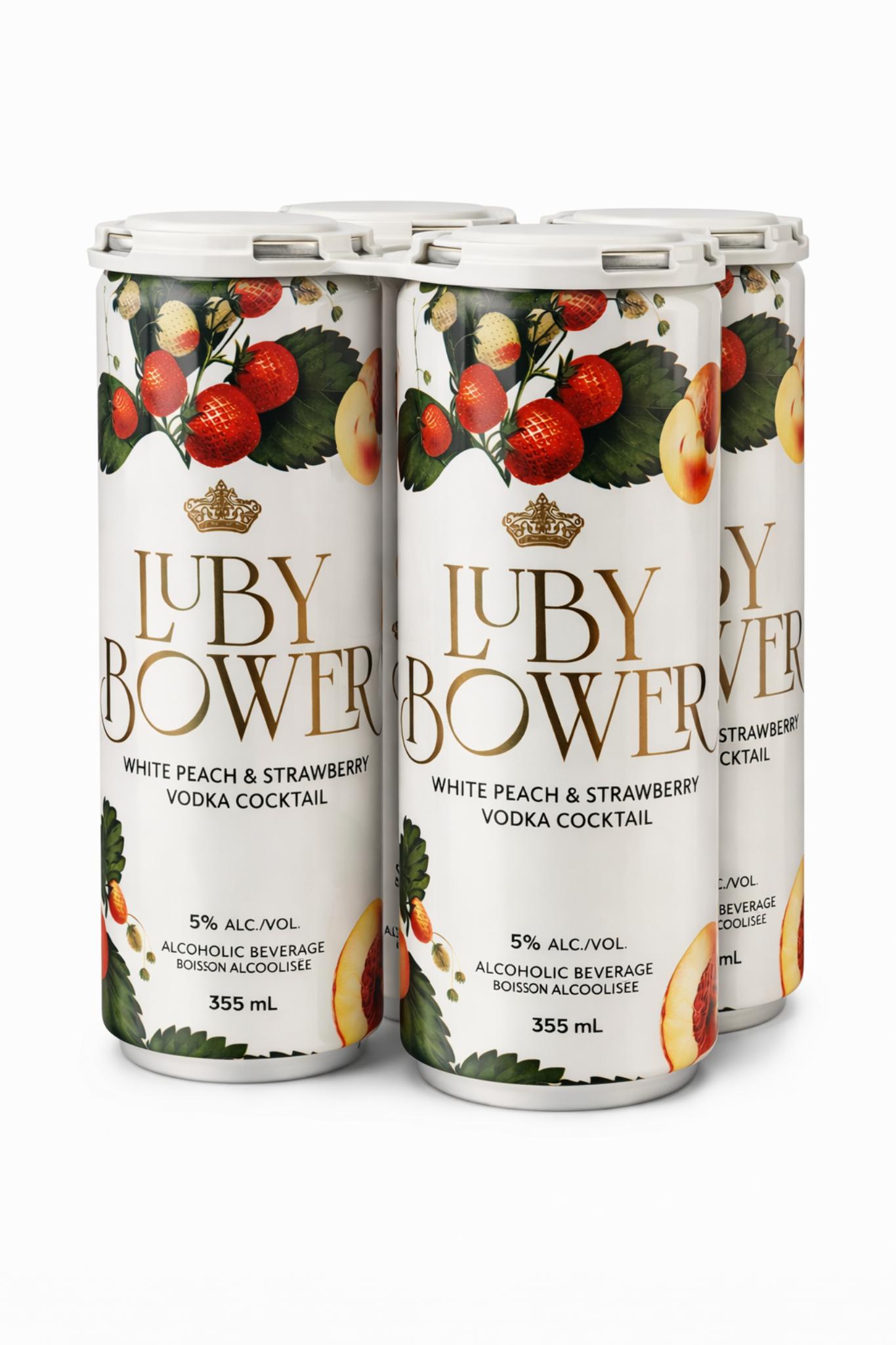 LUBY BOWER WHITE PEACH & STRAWBERRY VODKA 355ML 4PK CAN