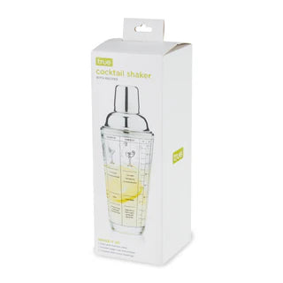 TRUE COCKTAIL SHAKER WITH RECIPES GLASS