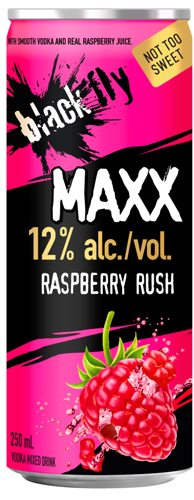 BLACK FLY VODKA MAXX 12% RASPBERRY RUSH 250ML CAN