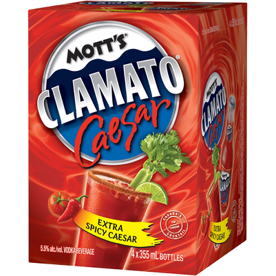 MOTTS CLAMATO CAESAR EXTRA SPICY 355ML 4PK BT @ Kelowna [1000785]